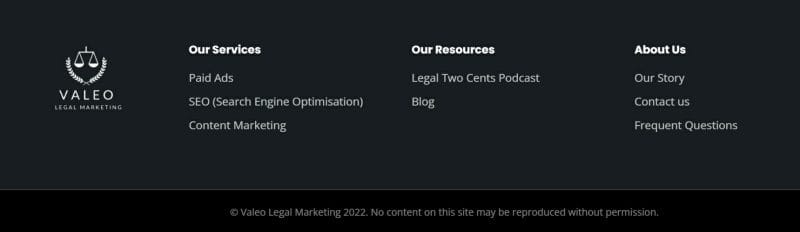 Valeo Legal Marketing Footer