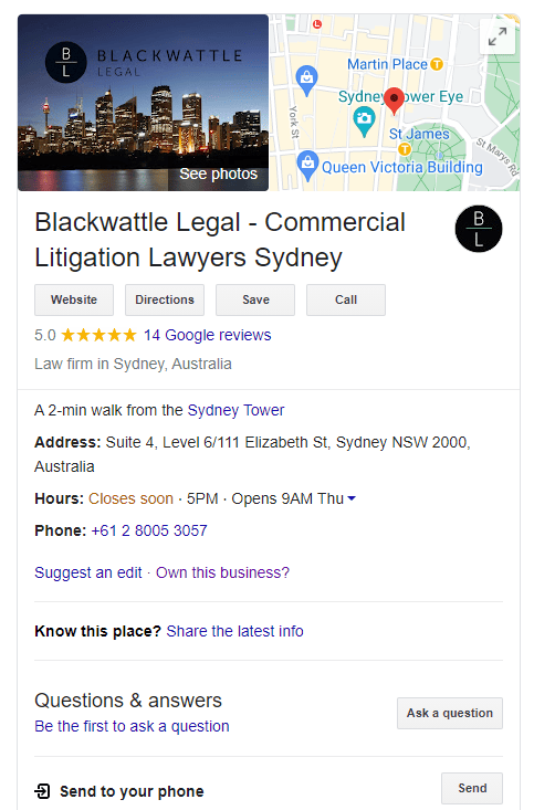 Blackwattle Legal Google listing