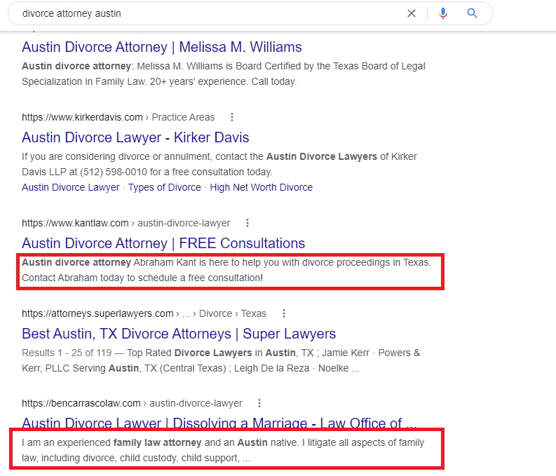 Austin divorce attorney google search