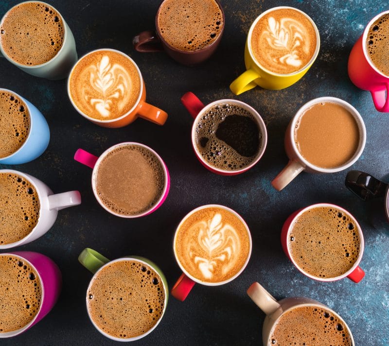 different types of coffee in a mug