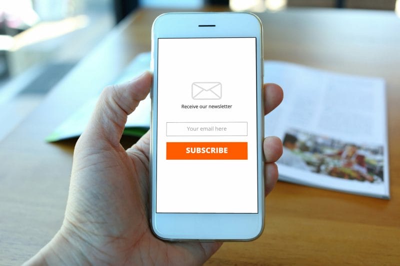 Email Marketing for Law Firms: 6 Proven Strategies to Get & Retain More Clients 7 Email Newsletter subscription form on mobile device