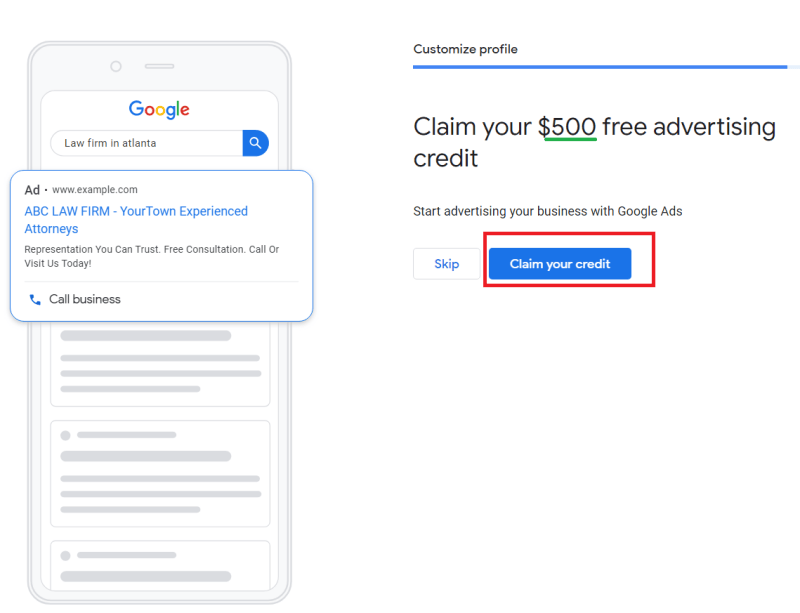 Google My Business for Lawyers: The Ultimate 2022 Guide 22 claiming free google ad credits on gmb for a law firm