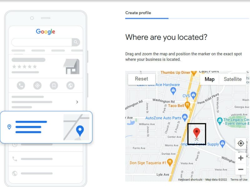 Google My Business for Lawyers: The Ultimate 2022 Guide 13 using a pin to mark location in gmb for a law firm