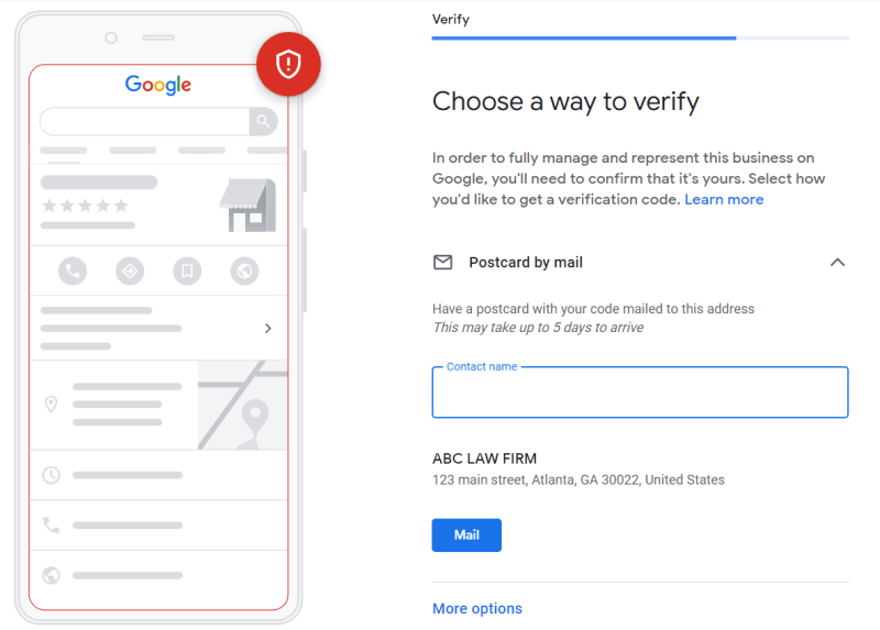 verifying business listing on gmb for a law firm